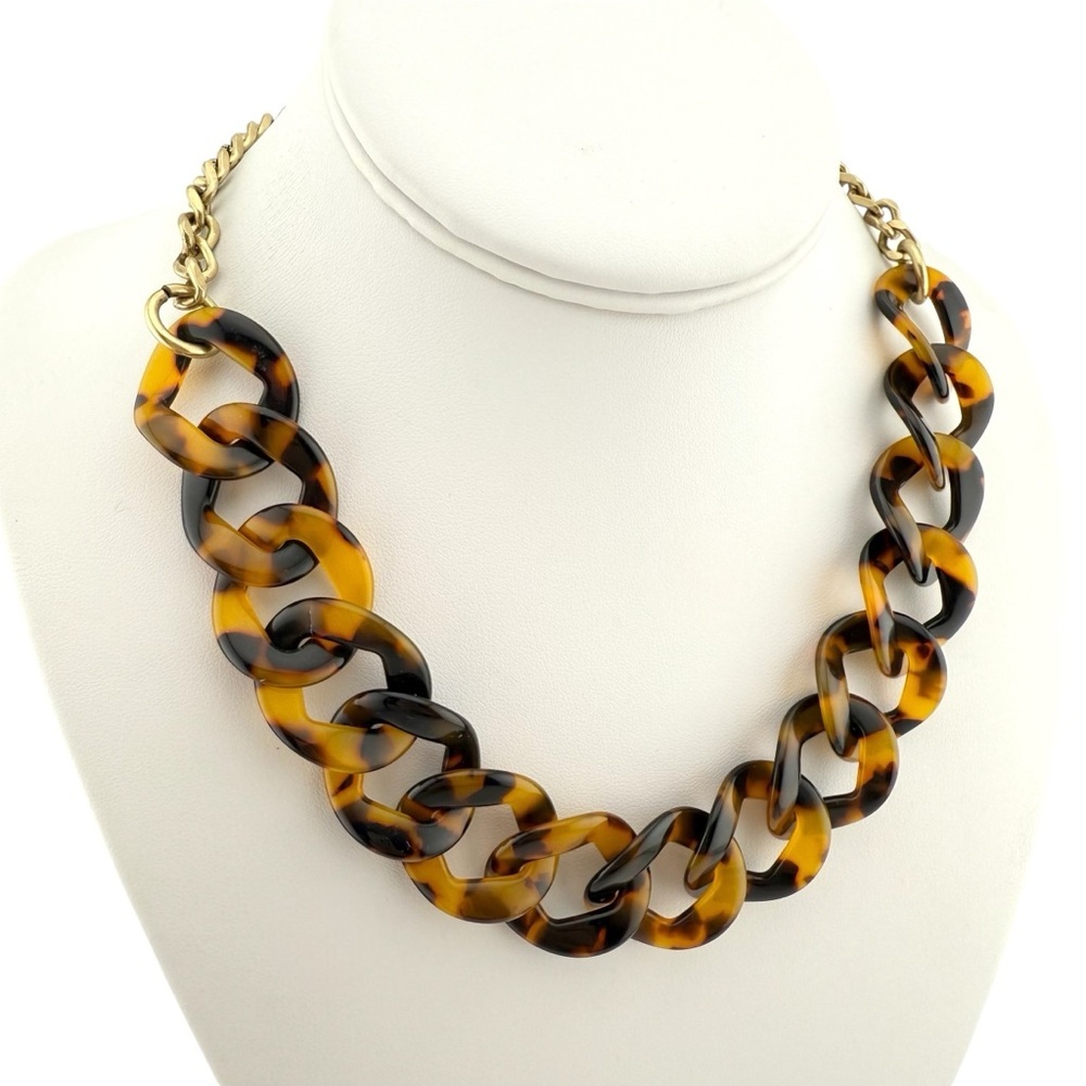 J Crew Necklace Tortoise Shell Chain Link - Picture 3 of 6